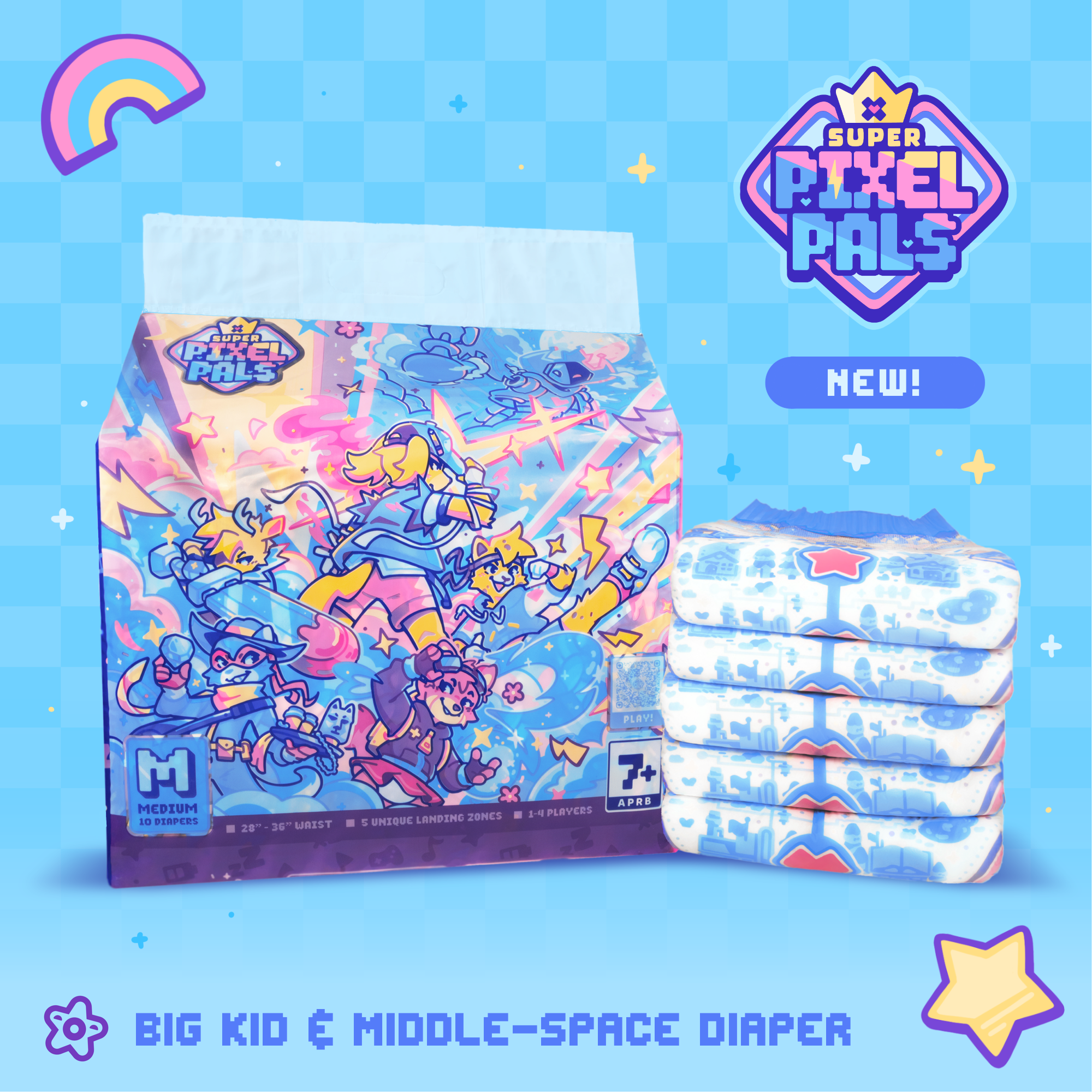 Super Pixel Pals Plastic-Backed Diapers