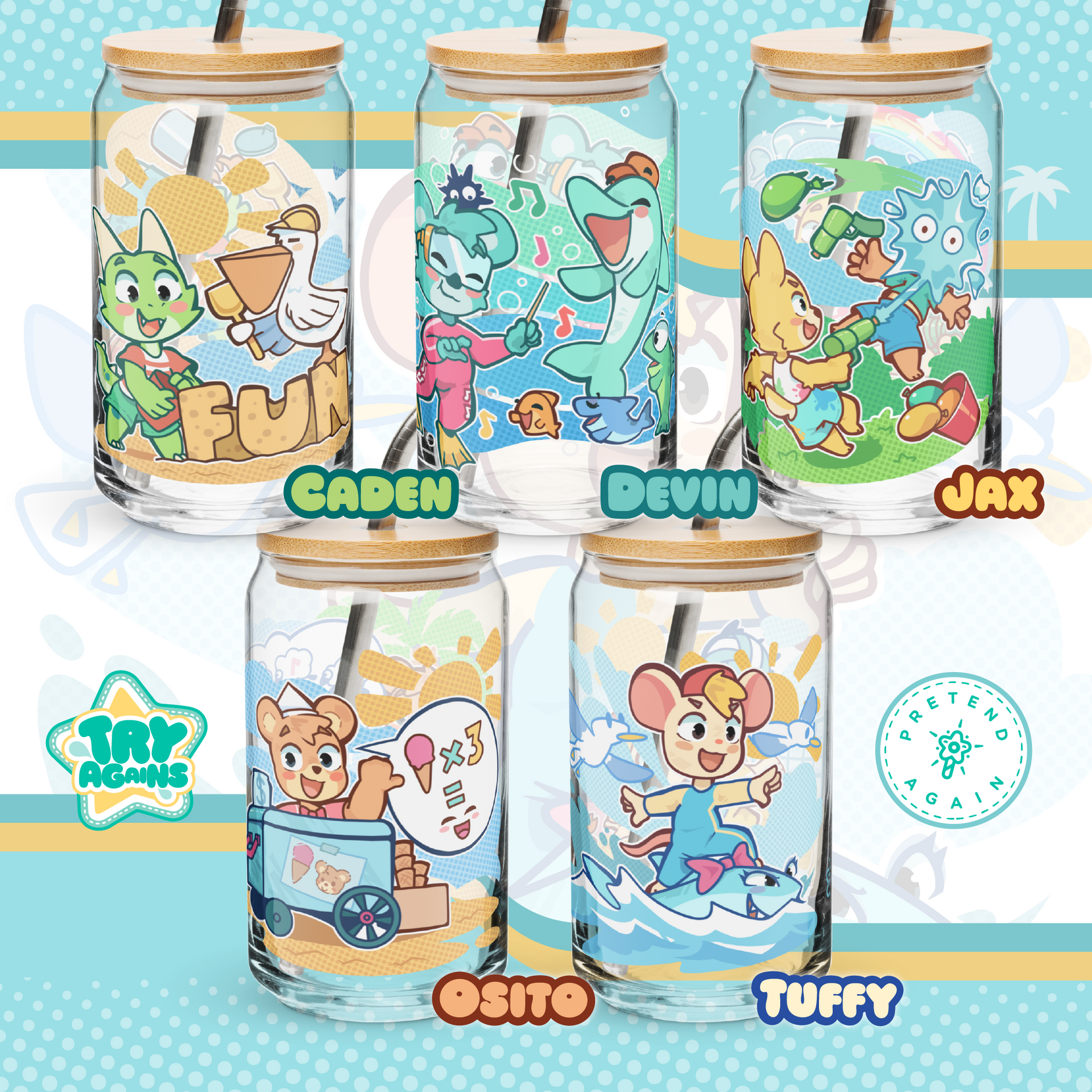 New! - TryAgains Pals Summer Can Glass Set!