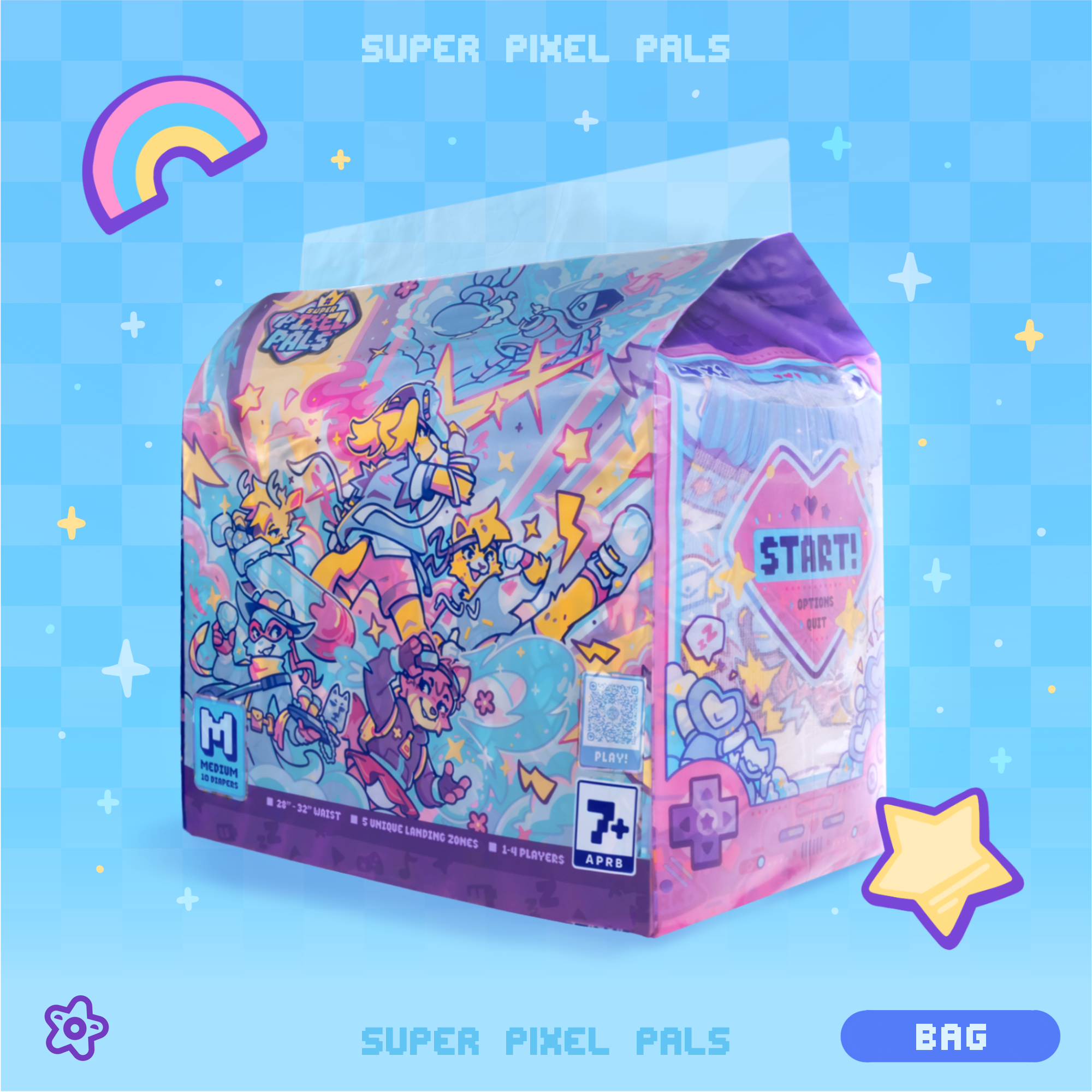 Super Pixel Pals Plastic-Backed Diapers