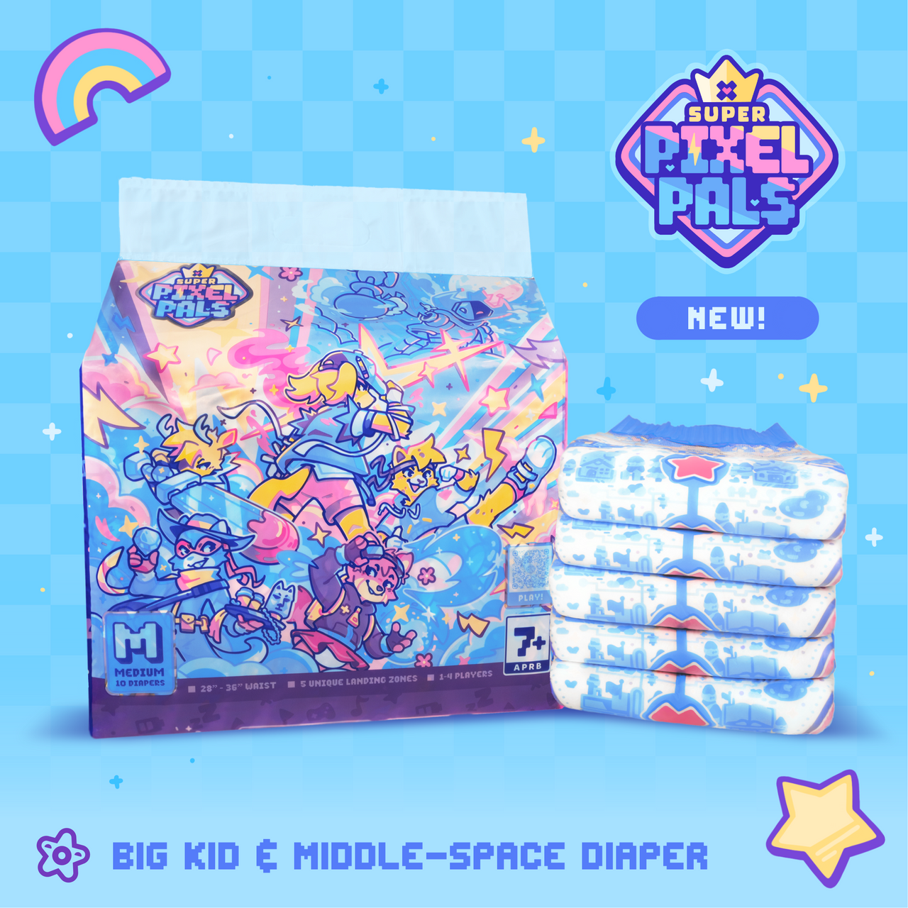 Super Pixel Pals Plastic-Backed Diapers